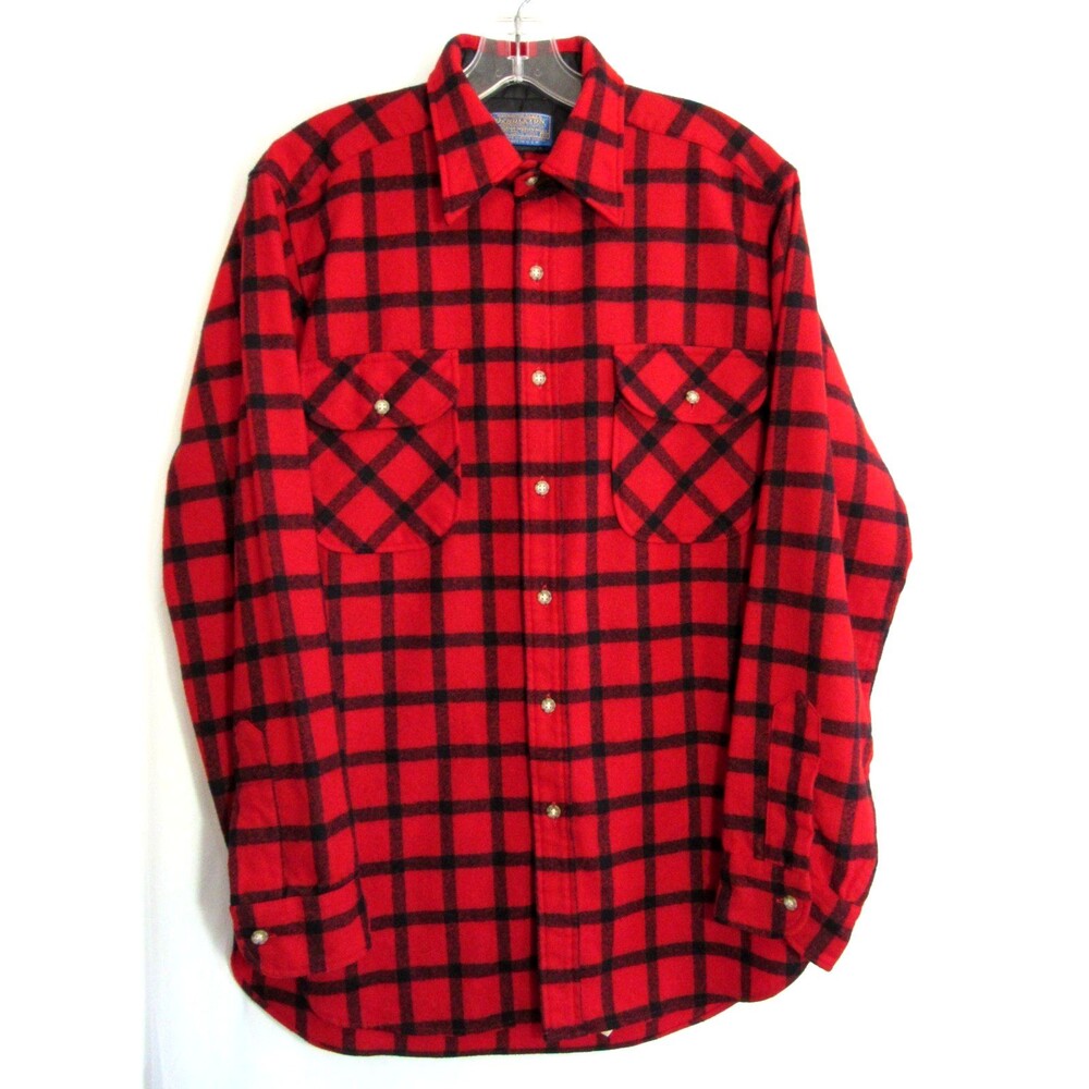 Pendleton Red Plaid Virgin Wool Button Down Long Sleeve Shirt Size M EUC